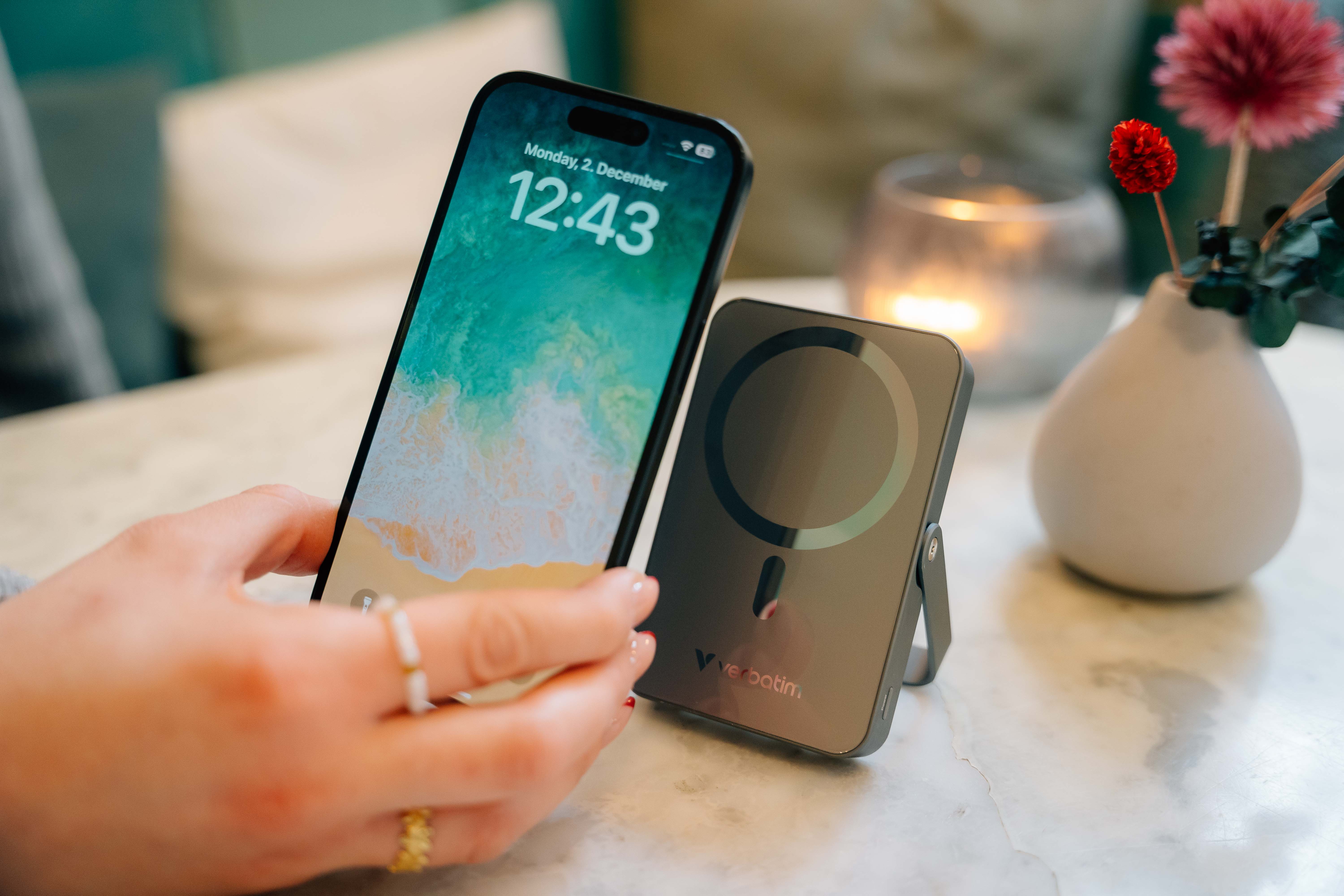 phone being placed onto a power bank