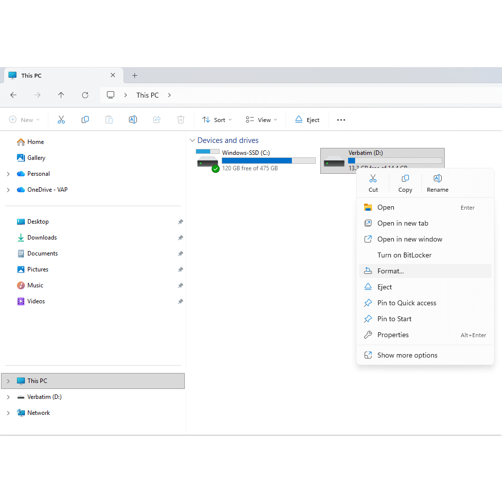 Windows 11 format USB drive screenshot 02